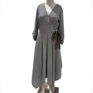 Mlle Gabrielle Blue and White Stripe V-Neck Wrapped Dress